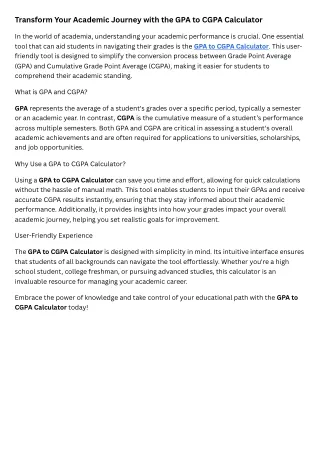 TTransform Your Acransform Your Academic Journey with the GPA to CGPA Calculator
