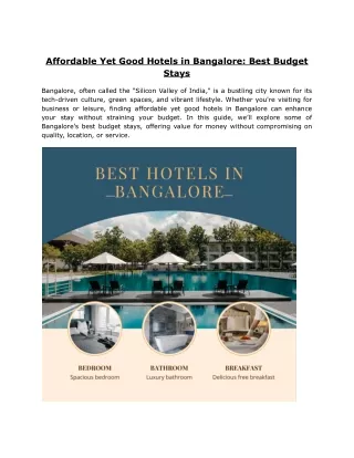 Affordable Yet Good Hotels in Bangalore for Budget Stays