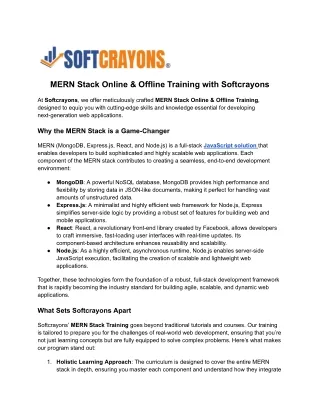 MERN Stack Online & Offline Training with Softcrayons