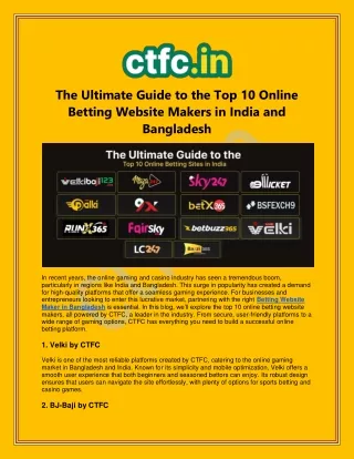 CTFC as Your Betting Website Makers in India and Bangladesh