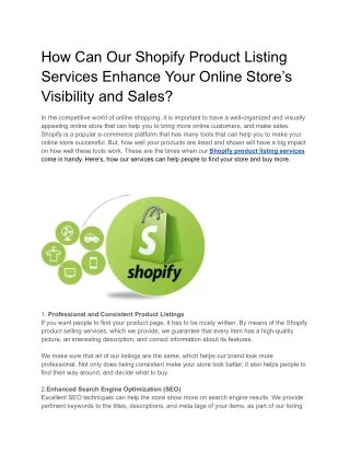 How Can Our Shopify Product Listing Services Enhance Your Online Store’s Visibility and Sales