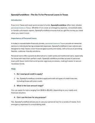SpeedyFundsNow – The Go-To for Personal Loans in Texas