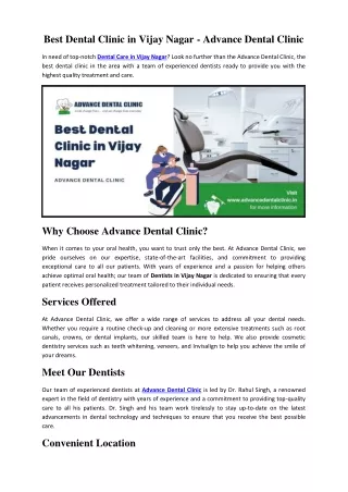 Best Dental Clinic in Vijay Nagar - Advance Dental Clinic