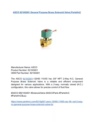 ASCO 8210G001 General Purpose Brass Solenoid Valve_ PartsHnC