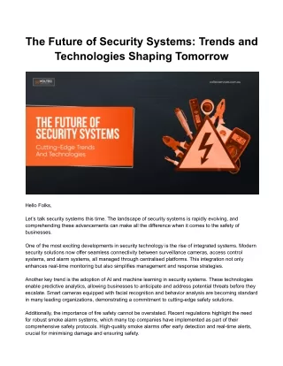 The Future of Security Systems: Trends and Technologies Shaping Tomorrow