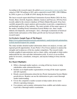Postal Automation System Market Brief Forecast and Analysis by Top Key Players