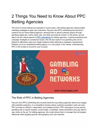 2 Things You Need to Know About PPC Betting Agencies