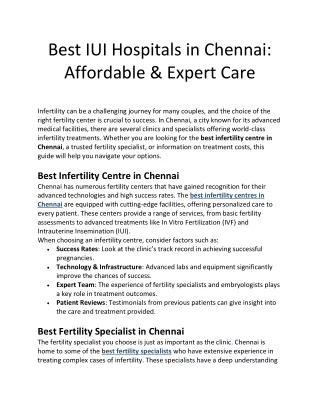 Best IUI Hospitals in Chennai Affordable & Expert Care