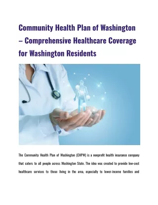 Community Health Plan of Washington – Comprehensive Healthcare Coverage for Wash