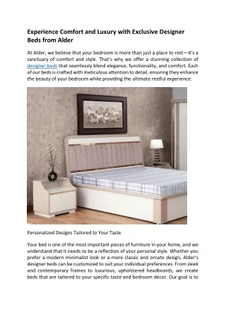 Experience Comfort and Luxury with Exclusive Designer Beds from Alder