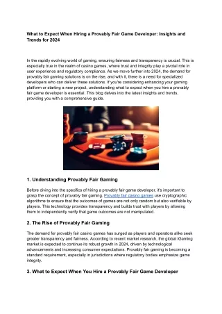 What to Expect When Hiring a Provably Fair Game Developer: Insights and Trends f