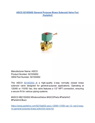 ASCO 8210G002 General Purpose Brass Solenoid Valve For_