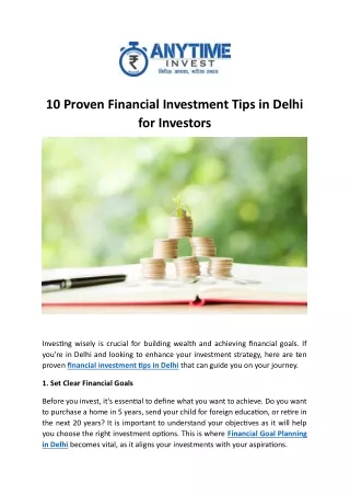 10 Proven Financial Investment Tips in Delhi for Investors