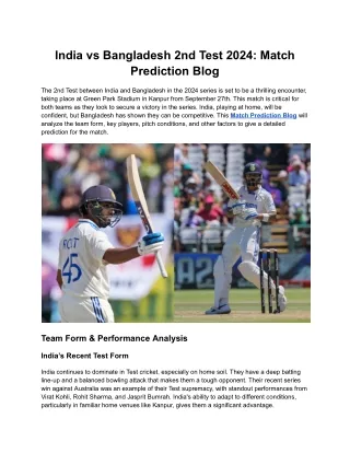 India vs Bangladesh 2nd Test 2024_ Match Prediction Blog