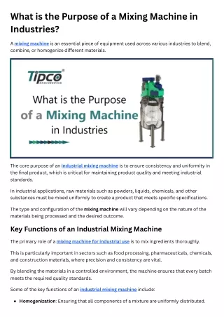 What is the Purpose of a Mixing Machine in Industries