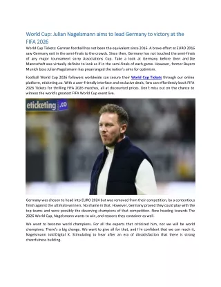 World Cup Julian Nagelsmann aims to lead Germany to victory at the FIFA 2026
