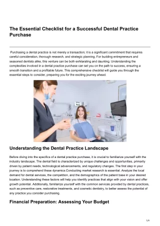 The Essential Checklist for a Successful Dental Practice Purchase