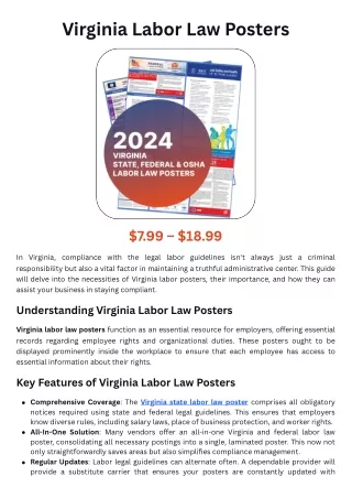 Virginia State Labor Law Posters | Employment & Safety Posters