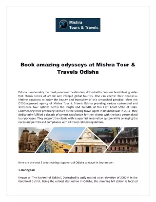 Book amazing odysseys at Mishra Tour & Travels Odisha