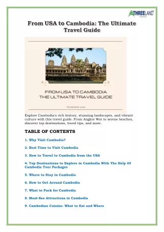 From USA To Cambodia: The Ultimate Travel Guide