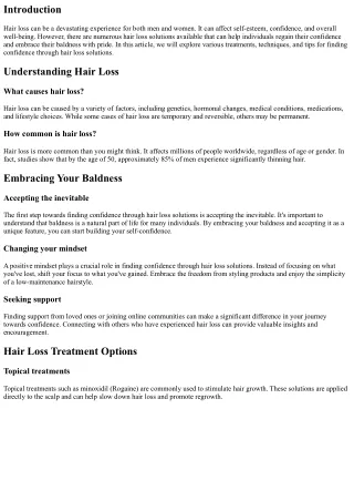 Finding Confidence Through Hair Loss Solutions