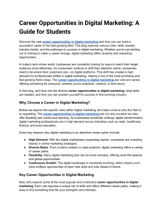 Career Opportunities in Digital Marketing: A Guide for Students