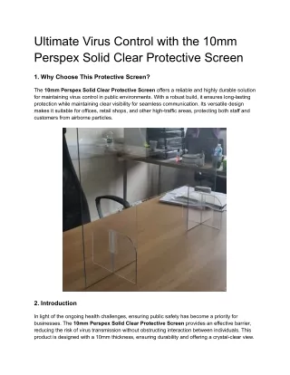 Ultimate Virus Control with the 10mm Perspex Solid Clear Protective Screen
