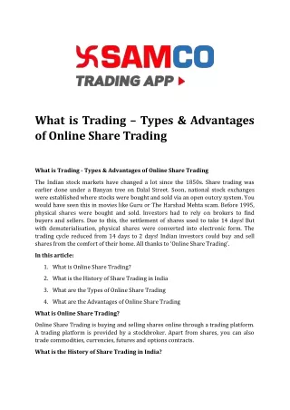 What is Trading – Types & Advantages of Online Share Trading (1)