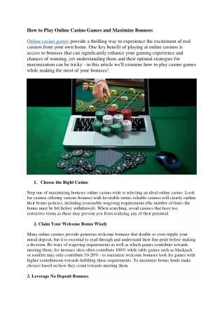 How to Play Online Casino Games and Maximize Bonuses