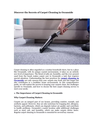 Discover the Secrets of Carpet Cleaning in Oceanside