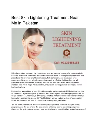 Best Skin Lightening Treatment Near Me in Pakistan