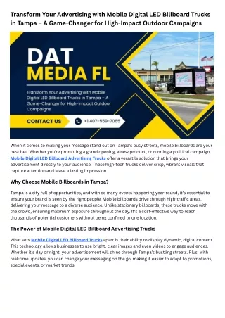 Transform Your Advertising with Mobile Digital LED Billboard Trucks in Tampa