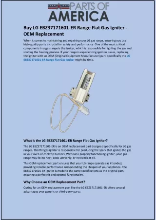 Buy LG EBZ37171601-ER Range Flat Gas Igniter - OEM Replacement