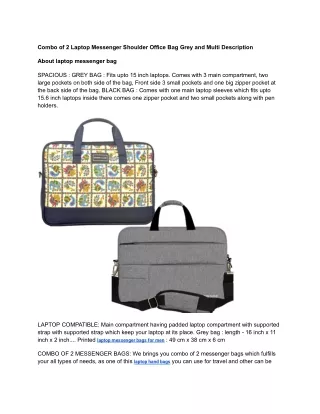 Combo of 2 Laptop Messenger Shoulder Office Bag Grey and Multi Description