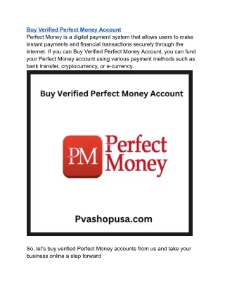 Buy Verified Perfect Money Account