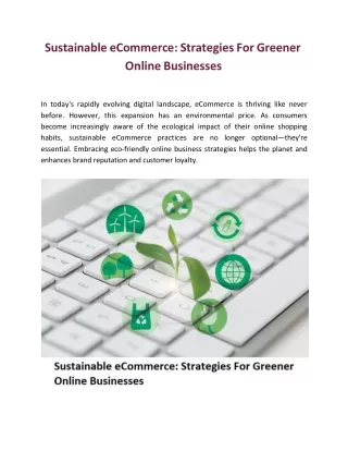 Sustainable eCommerce: Strategies For Greener Online Businesses