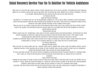 Dubai Recovery Service Your Go-To Solution for Vehicle Assistance