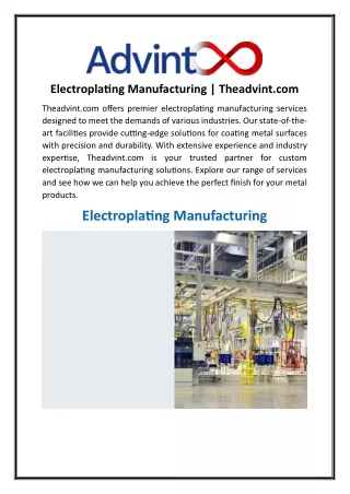 Electroplating Manufacturing  Theadvint.com