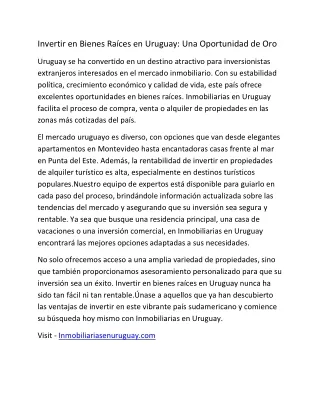 Invertir en Bienes Raíces en Uruguay