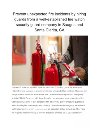 Prevent unexpected fire incidents by hiring guards from a well-established fire watch security guard company in Saugus a