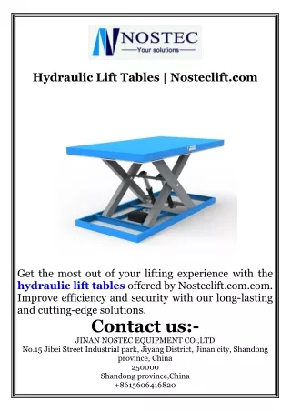 Hydraulic Lift Tables  Nosteclift.com