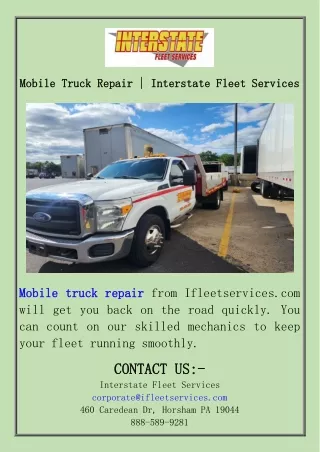 Mobile Truck Repair  Interstate Fleet Services