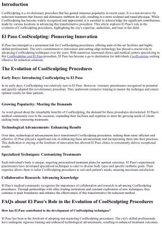 El Paso's Role in the Evolution of CoolSculpting Procedures