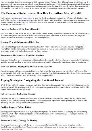 Understanding the Psychological Impact of Hair Loss and Coping Strategies