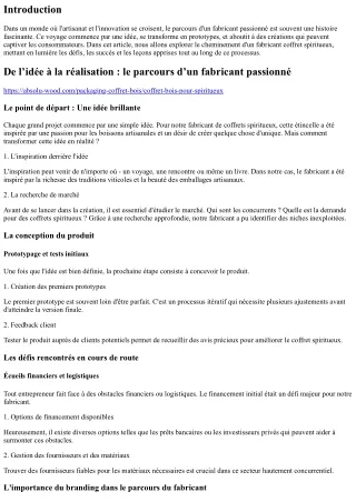 De l’idée à la réalisation : le parcours d’un fabricant passionné.