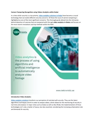 Camera Tampering Recognition Using Video Analytics in Dubai