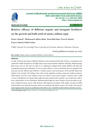 Relative efficacy of different organic and inorganic fertilizers on the growth