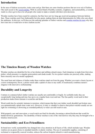 The Timeless Elegance of Wooden Watches: A Must-Have Fashion Accessory