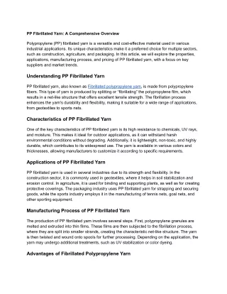 PP Fibrillated Yarn: A Comprehensive Overview