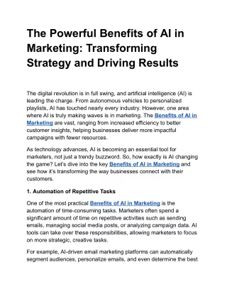 The Powerful Benefits of AI in Marketing: Transforming Strategy